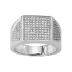 Men's Sterling Silver Cubic Zirconia Square Ring, Size: 13, White