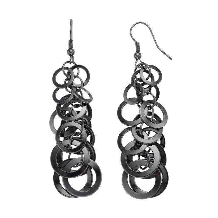 Circle Cluster Nickel Free Graduated Linear Earrings, Women's, Black