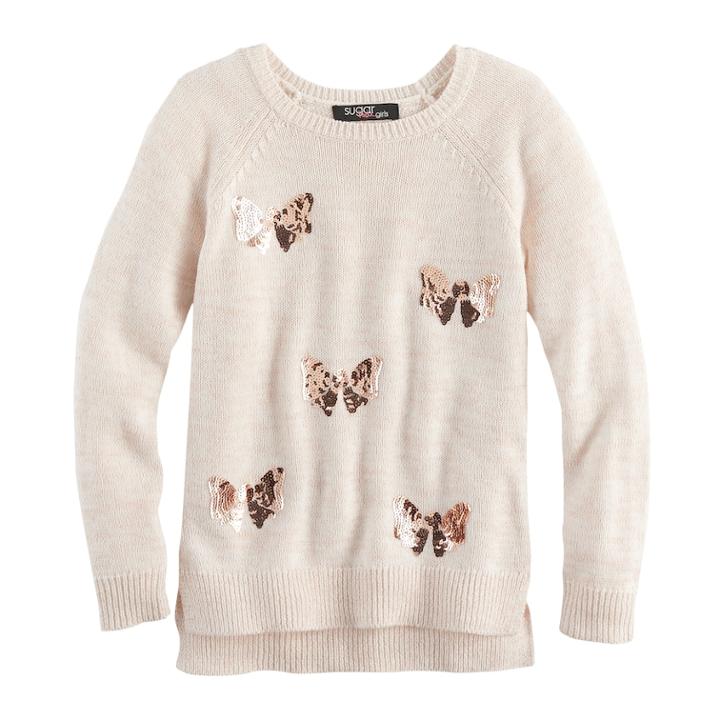 Girls 7-16 Sugar Rush Sequin Sweater, Size: Small, Natural