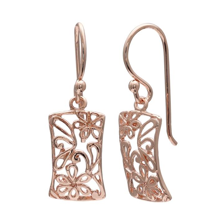 Primrose 14k Rose Gold Over Silver Flower Filigree Drop Earrings, Women's, Pink
