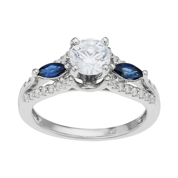 14k White Gold 1 Carat T.w Igl Certified Diamond & Sapphire Engagement Ring, Women's, Size: 7, Blue