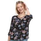 Juniors' Pink Republic Print Cross Front Top, Teens, Size: Medium, Grey (charcoal)