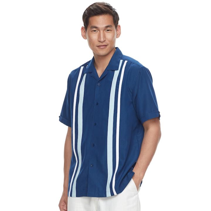 Men's Havanera Classic-fit Striped Panel Button-down Shirt, Size: Large, Blue