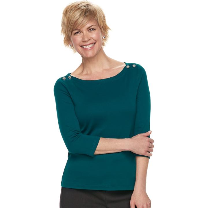 Women's Croft & Barrow&reg; Button-shoulder Boatneck Top, Size: Large, Dark Blue