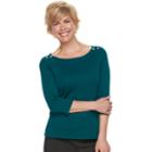 Women's Croft & Barrow&reg; Button-shoulder Boatneck Top, Size: Large, Dark Blue