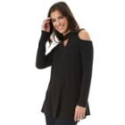 Juniors' Iz Byer California Cold Shoulder Choker Neck Top, Teens, Size: Medium, Black