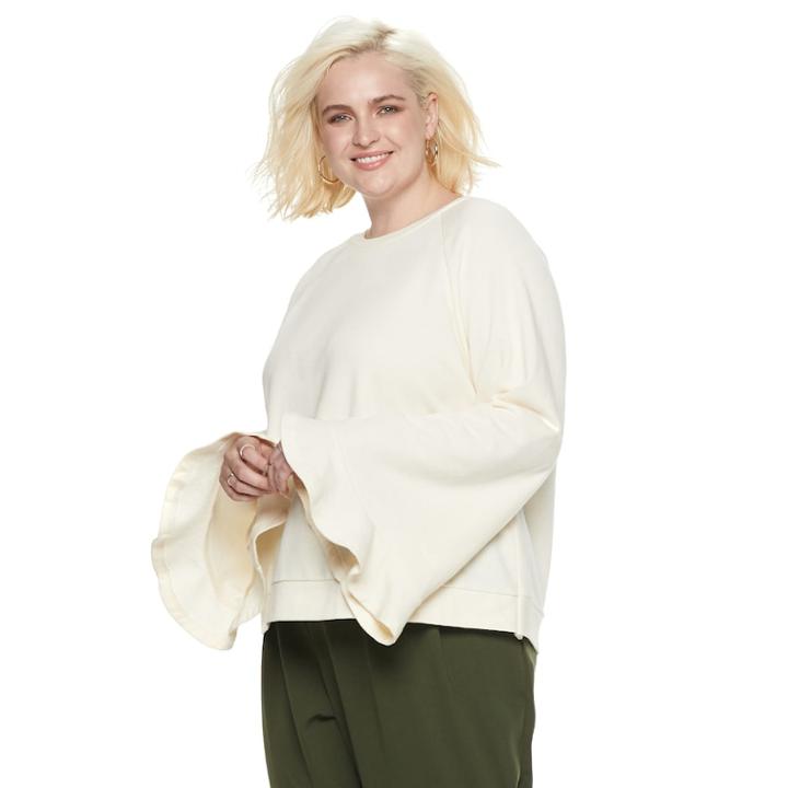 Plus Size Popsugar Bell-sleeve Sweatshirt, Women's, Size: 1xl, Light Grey
