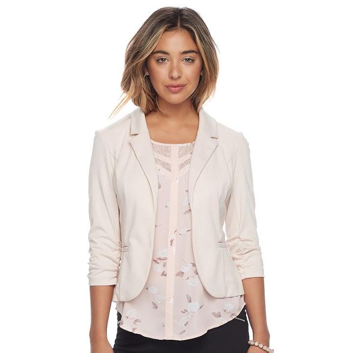 Juniors' Candie's&reg; Ruched Lace Knit Blazer, Teens, Size: Small, Brt Pink