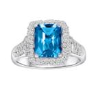 10k White Gold 5/8-ct. T.w. Diamond And Blue Topaz Frame Ring, Women's, Size: 7