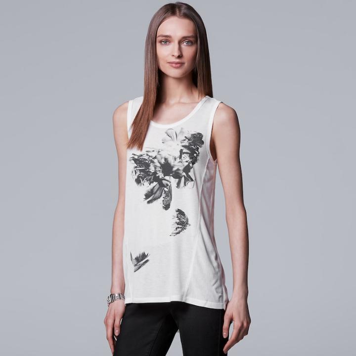Women's Simply Vera Vera Wang Floral Graphic Tank, Size: Large, White