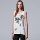 Women's Simply Vera Vera Wang Floral Graphic Tank, Size: Large, White