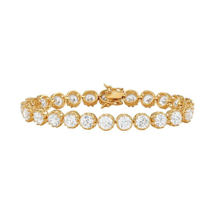 18k Gold Over Silver Cubic Zirconia Tennis Bracelet, Women's, Size: 7, White