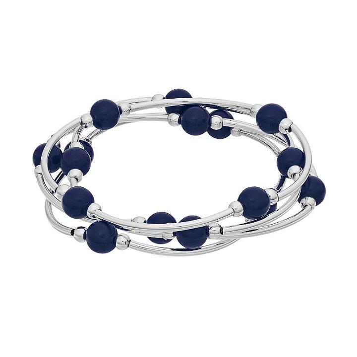 Plus Size Beaded Curved Bar Stretch Bracelet Set, Women's, Navy