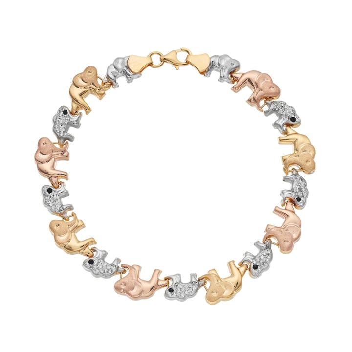 Tri Tone Sterling Silver Crystal Elephant Bracelet, Women's, White