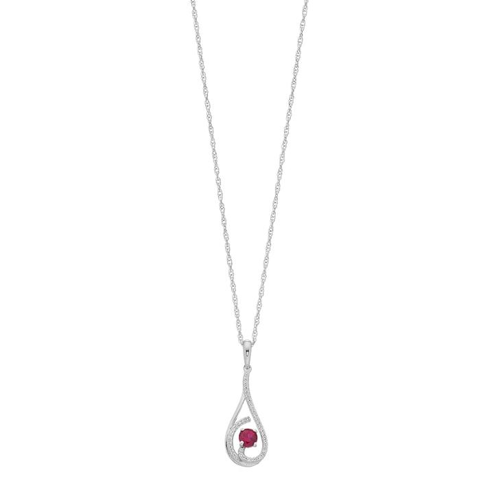 Sterling Silver Lab-created Ruby & White Sapphire Teardrop Pendant, Women's, Size: 18, Red