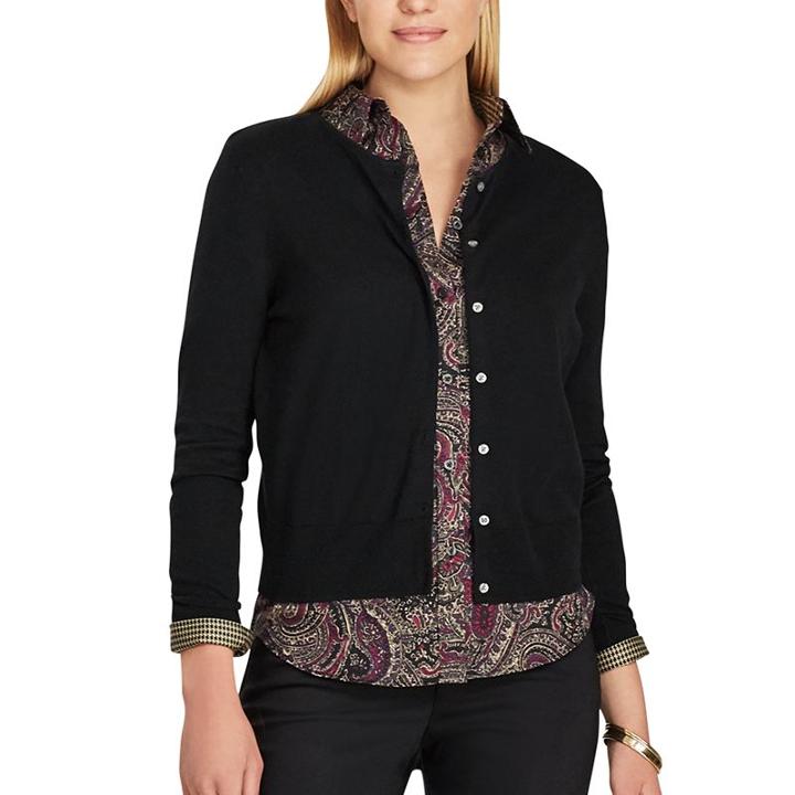 Petite Chaps Button-front Cardigan, Women's, Size: Xl Petite, Black