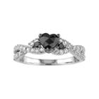 Sterling Silver 5/8 Carat T.w. Black Diamond & Lab-created White Sapphire Heart Engagement Ring, Women's, Size: 9