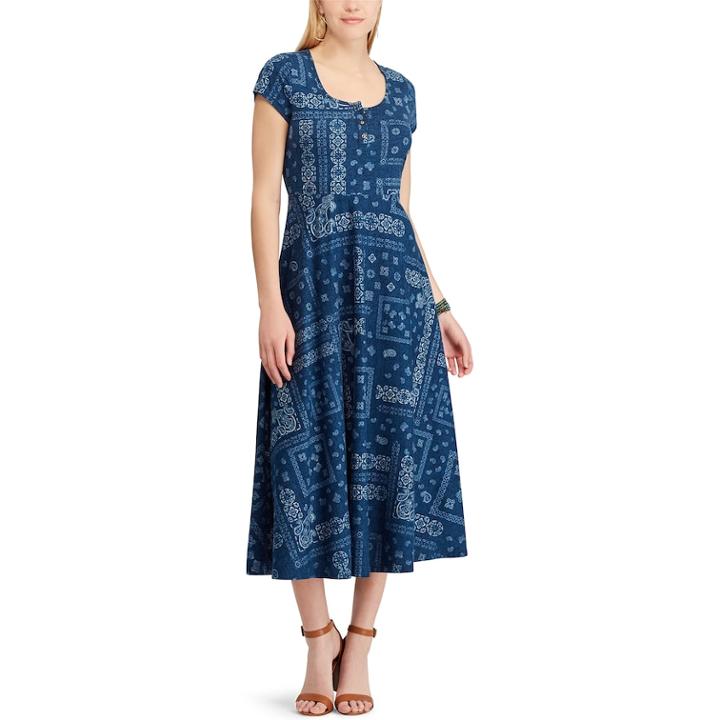 Women's Chaps Print Midi Dress, Size: Xs, Blue