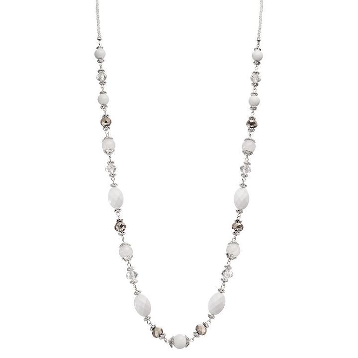 White Bead Link Long Necklace, Women's
