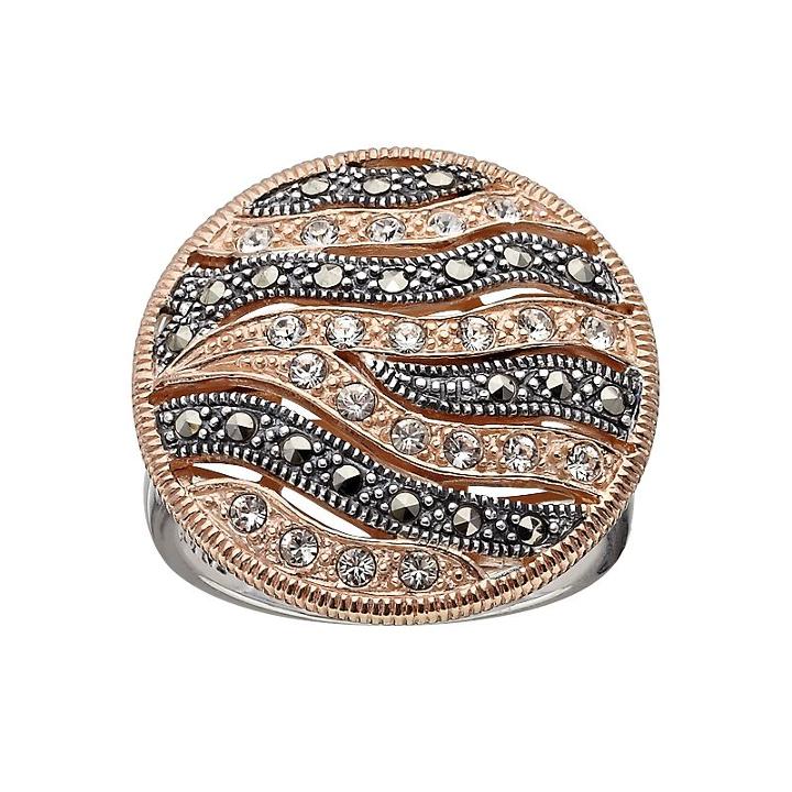 Lavish By Tjm 14k Rose Gold Over Silver And Sterling Silver Crystal Striped Ring - Made With Swarovski Marcasite, Women's, Size: 6, Black