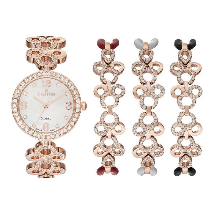 Croton Women's Austrian Crystal Watch & Bracelet Set, Pink