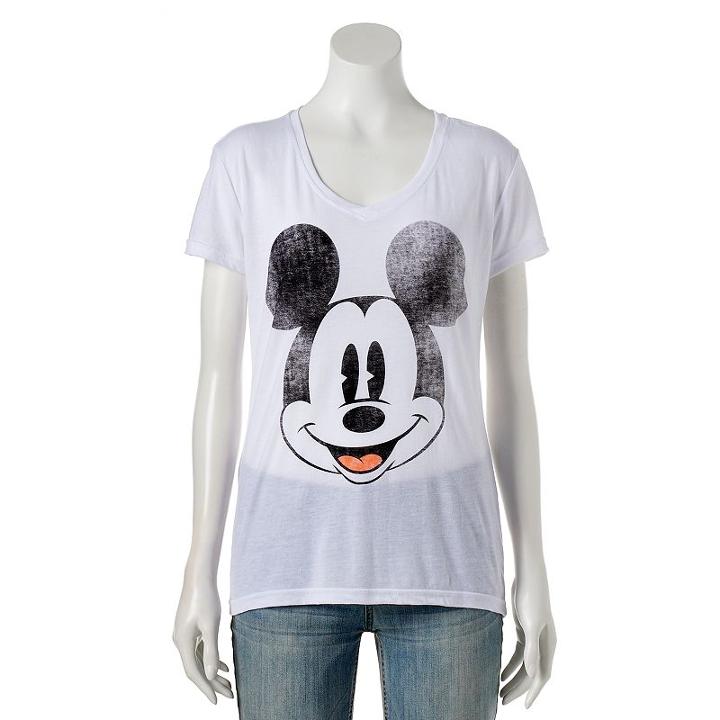 Disney' Juniors' Mickey Mouse High-low Graphic Tee, Girl's, Size: Small, White