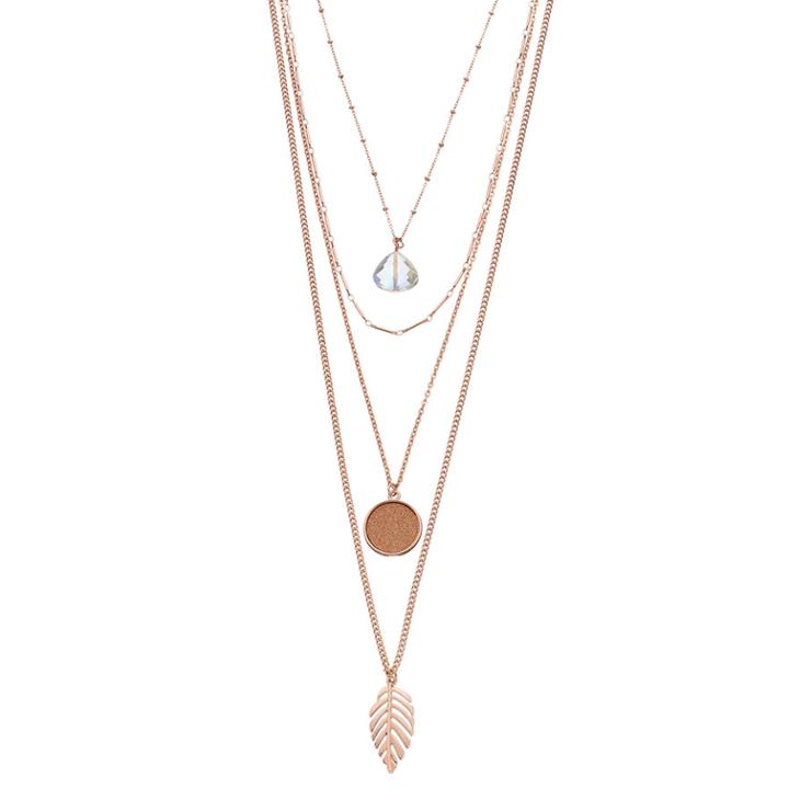 Leaf Layered Triple Pendant Necklace, Women's, Pink