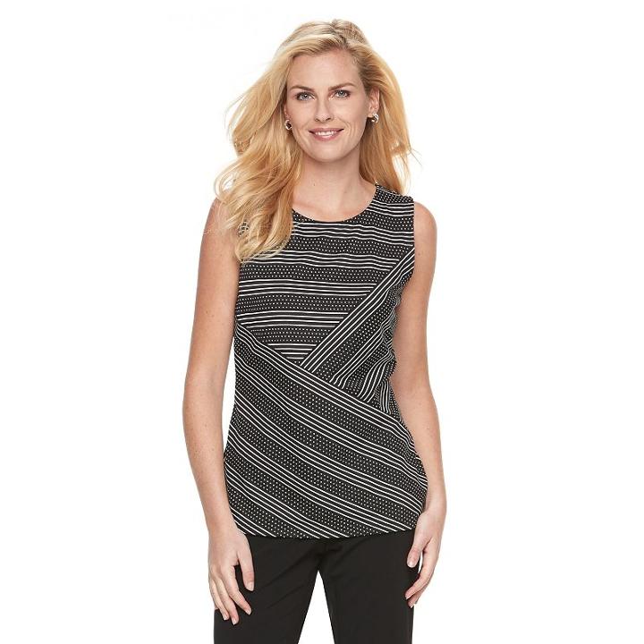 Petite Dana Buchman Stripes & Dots Tank, Women's, Size: L Petite, Black