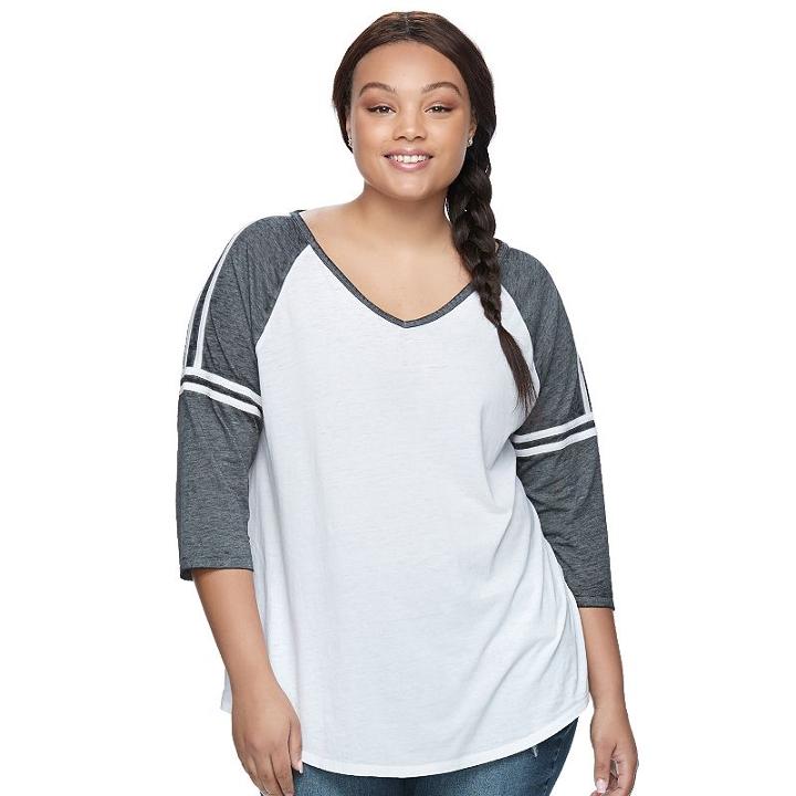 Juniors' Plus Size So&reg; Striped Burnout Raglan Tee, Teens, Size: 3xl, White