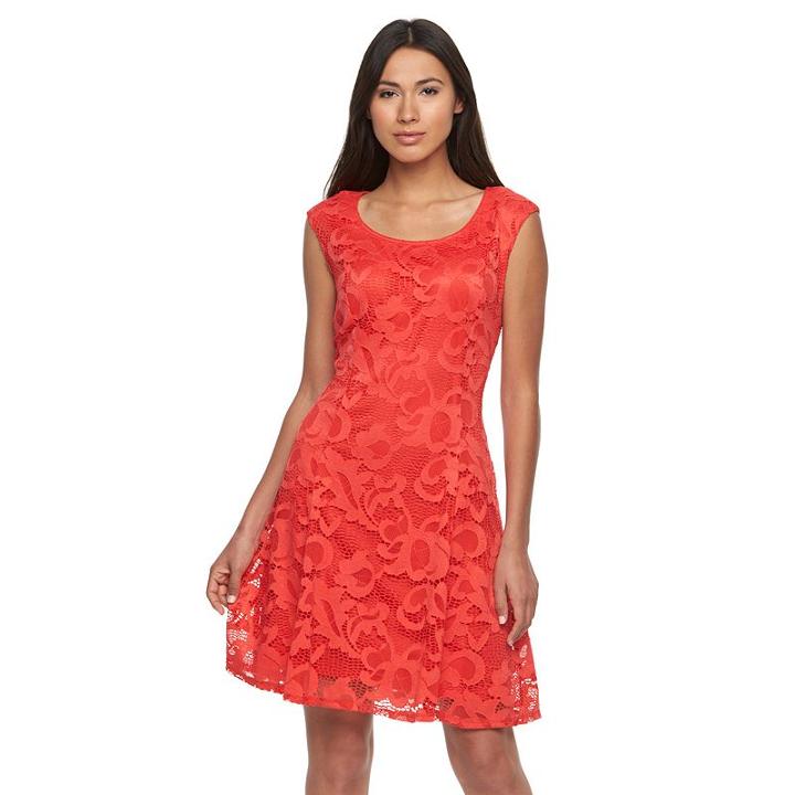 Women's Ronni Nicole Embroidered Lace Fit & Flare Dress, Size: 12, Med Orange