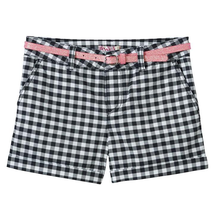 Girls 7-16 & Plus Size So&reg; Glitter Belt Printed Chino Shorts, Girl's, Size: 14, Black