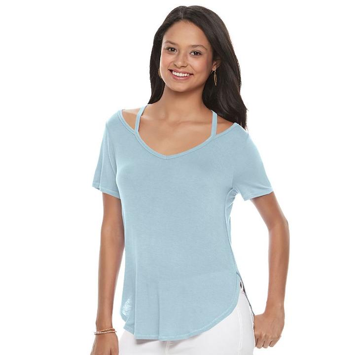 Juniors' Mudd&reg; Strappy V-neck Tee, Teens, Size: Small, Med Blue
