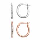 Chrystina Two Tone Crystal Oval Hoop Earring Set, Women's, Pink