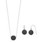 Sterling Silver Agate Bead Necklace & Earring Set, Women's, Black
