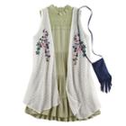 Girls 7-16 Knitworks Floral Embroidered Duster Vest & Lace Highneck Tiered Dress Set With Fringe Crossbody Cell Phone Purse, Girl's, Size: 8, Med Green