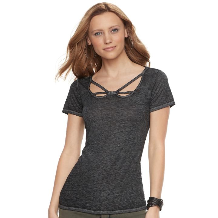 Women's Rock & Republic&reg; Strappy Tee, Size: Small, Med Grey