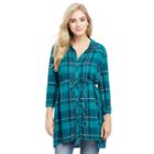 Maternity Oh Baby By Motherhood&trade; Plaid Tunic, Women's, Size: Small, Turquoise/blue (turq/aqua)