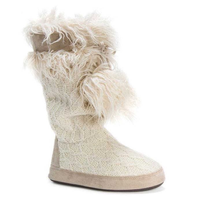 Muk Luks Women's Chanelle Fringe Boot Slippers, Size: Medium, White