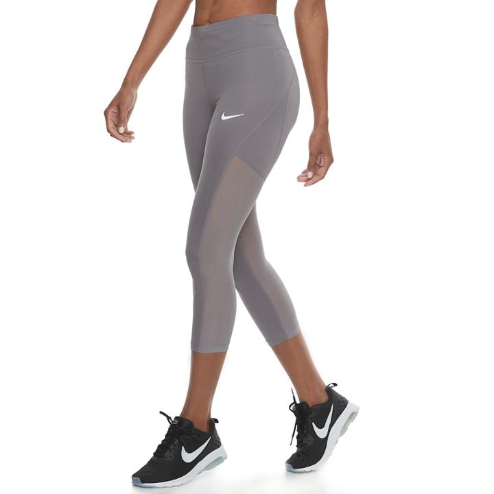 Women's Nike Power Running Midrise Capri Leggings, Size: Medium, Med Grey