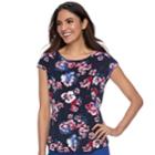 Women's Elle&trade; Printed Crepe Top, Size: Small, Dark Blue