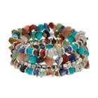 Silver Tone & Simulated Turquoise Bead Nickel Free Coil Bracelet, Women's, Multicolor