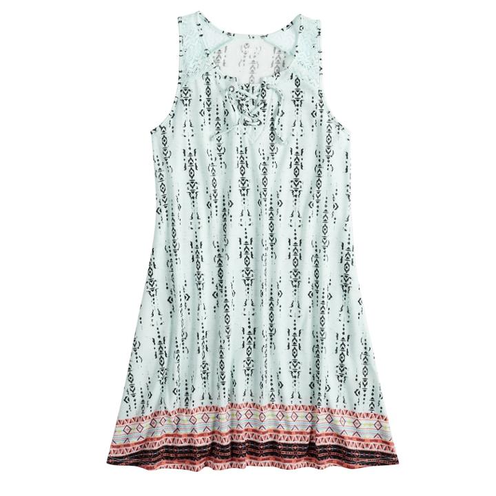 Girls 7-16 Mudd&reg; Printed Crochet Dress, Size: L/12, Light Blue