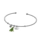 Silver Plated Hope Tassel Charm Cuff Bracelet, Women's, Green