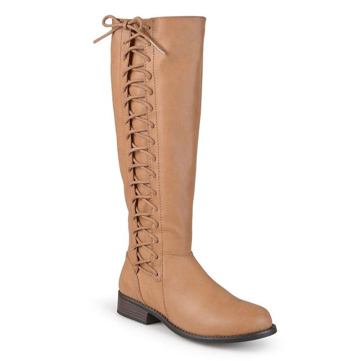 Journee Collection Cinch Women's Knee-high Lace-up Riding Boots, Girl's, Size: 6, Beig/green (beig/khaki)