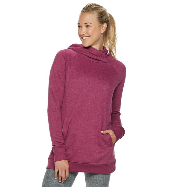 Women's Tek Gear&reg; Fleece Raglan Tunic Hoodie, Size: Xs, Dark Red