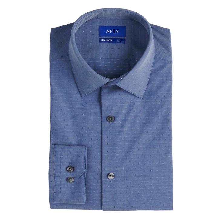 Men's Apt. 9&reg; Slim-fit Heiq Premium Flex No-iron Dress Shirt, Size: S 32-33, Blue