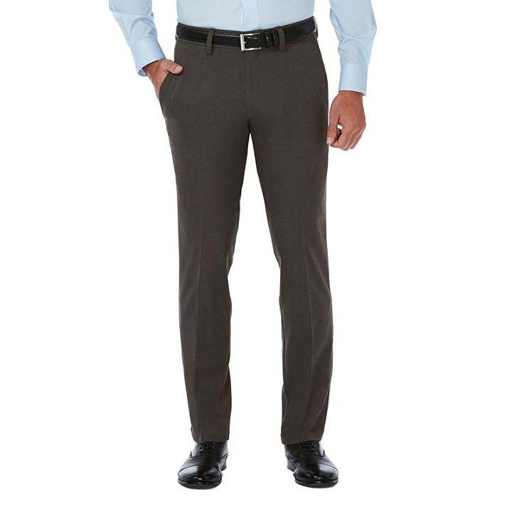 Men's Haggar&reg; Cool 18&reg; Pro Slim-fit Wrinkle-free Flat-front Super Flex Waist Pants, Size: 36x32, Grey (charcoal)