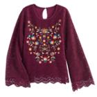 Girls 7-16 Knitworks Lace Floral Embroidered Top, Size: Small, Dark Red