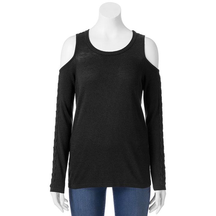 Juniors' Pink Republic Lace-up Cold Shoulder Sweater, Teens, Size: Xs, Black