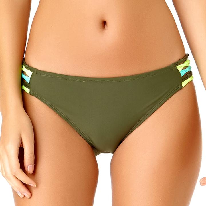 Juniors' California Sunshine Macrame Hipster Bikini Bottoms, Women's, Size: Medium, Dark Green